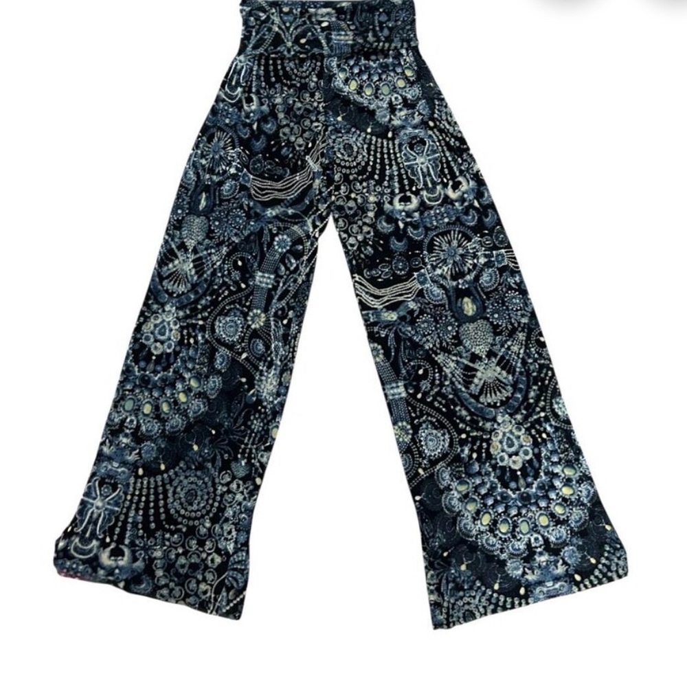 RARE Y2K Vintage 2000s Jean Paul Gaultier Soleil jewelry print wide leg trousers